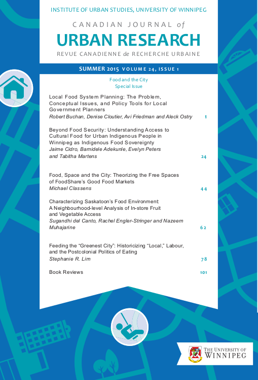 					Afficher Vol. 24 No 1 (2015): Canadian Journal of Urban Research - Summer 2015 - Food and the City - Special Issue
				